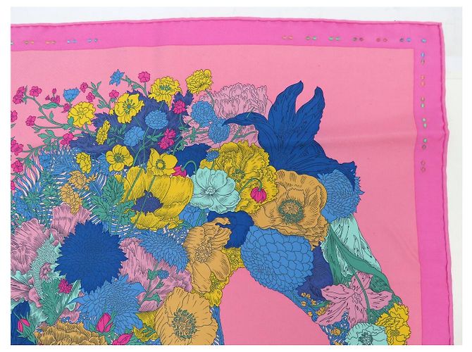 Hermès HERMES GAVROCHE SCHAL QUADRATISCH LEICHT BESTICKTE SEIDE ROSA Pink - Ansicht 3