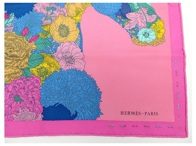 Hermès HERMES GAVROCHE SCHAL QUADRATISCH LEICHT BESTICKTE SEIDE ROSA Pink - Ansicht 4