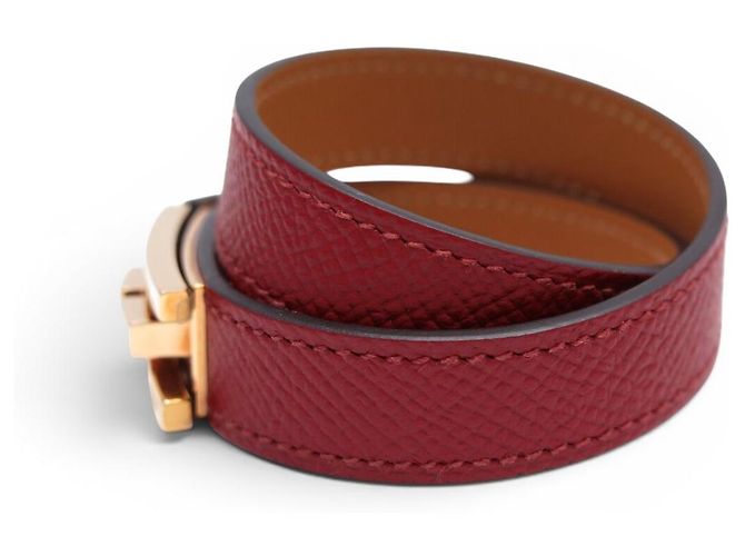 Hermès NUOVO BRACCIALE HERMES DRAG DOUBLE GIRO TAGLIA 2 15.5CM IN PELLE EPSOM BANGLE Rosso - vista 2