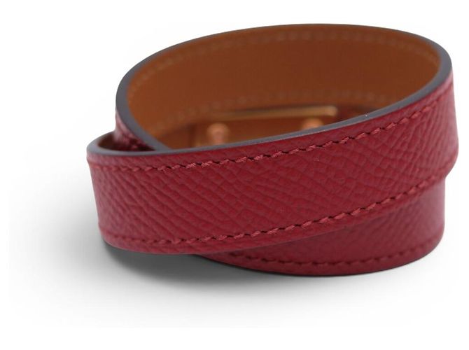 Hermès NUOVO BRACCIALE HERMES DRAG DOUBLE GIRO TAGLIA 2 15.5CM IN PELLE EPSOM BANGLE Rosso - vista 3