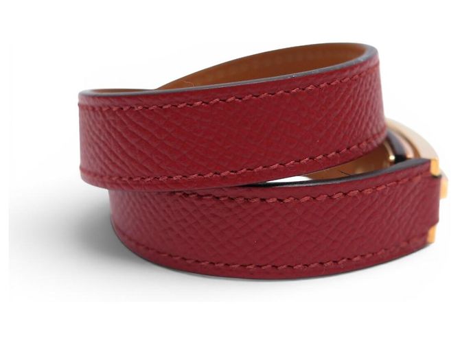 Hermès NUOVO BRACCIALE HERMES DRAG DOUBLE GIRO TAGLIA 2 15.5CM IN PELLE EPSOM BANGLE Rosso - vista 4