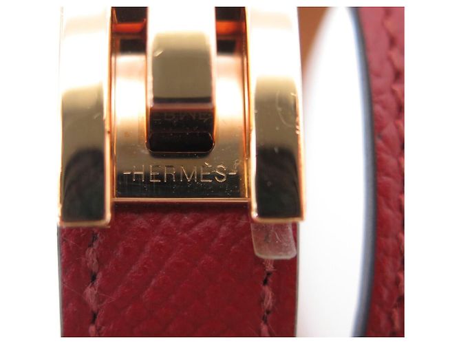 Hermès NUOVO BRACCIALE HERMES DRAG DOUBLE GIRO TAGLIA 2 15.5CM IN PELLE EPSOM BANGLE Rosso - vista 5