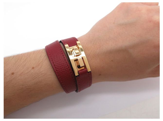 Hermès NUOVO BRACCIALE HERMES DRAG DOUBLE GIRO TAGLIA 2 15.5CM IN PELLE EPSOM BANGLE Rosso - vista 9