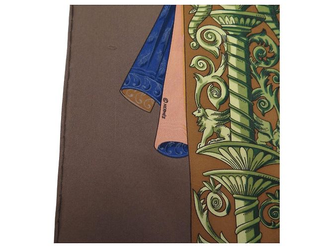 Hermès FULAR VINTAGE HERMES L'ATLANTIDE ANNIE FAIVRE CARRÉ 90 SETA MARRONE - vista 10