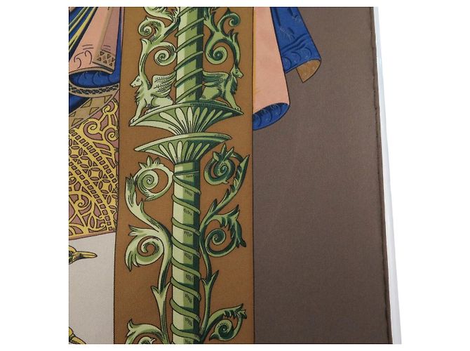 Hermès FULAR VINTAGE HERMES L'ATLANTIDE ANNIE FAIVRE CARRÉ 90 SETA MARRONE - vista 12