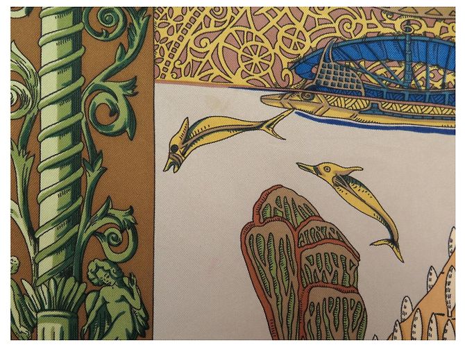 Hermès FULAR VINTAGE HERMES L'ATLANTIDE ANNIE FAIVRE CARRÉ 90 SETA MARRONE - vista 13