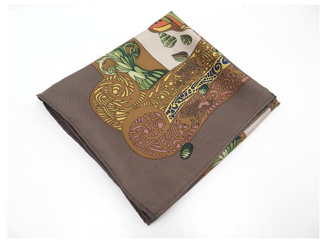 Hermès FULAR VINTAGE HERMES L'ATLANTIDE ANNIE FAIVRE CARRÉ 90 SETA MARRONE - vista 14