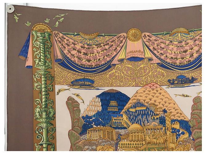 Hermès FULAR VINTAGE HERMES L'ATLANTIDE ANNIE FAIVRE CARRÉ 90 SETA MARRONE - vista 2