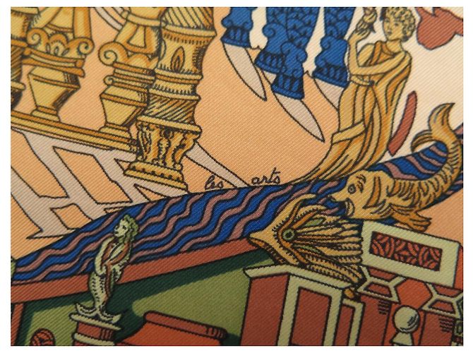 Hermès FULAR VINTAGE HERMES L'ATLANTIDE ANNIE FAIVRE CARRÉ 90 SETA MARRONE - vista 9