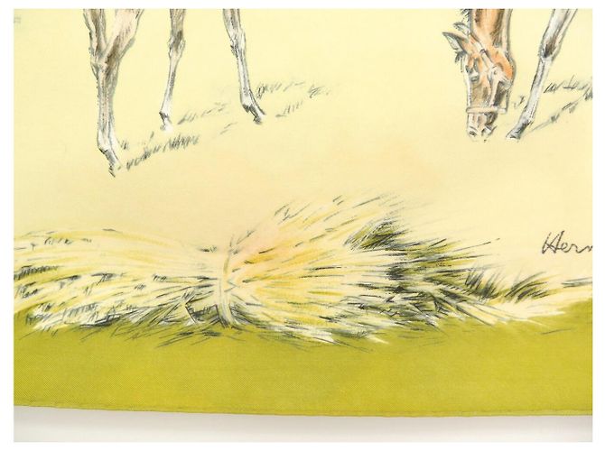 Hermès FULAR VINTAGE HERMES LES POULAINS XAVIER DE PORET CARRÉ 90 IN SETA Cachi - vista 11