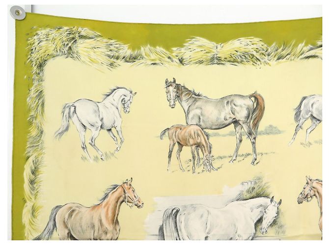Hermès FULAR VINTAGE HERMES LES POULAINS XAVIER DE PORET CARRÉ 90 IN SETA Cachi - vista 2