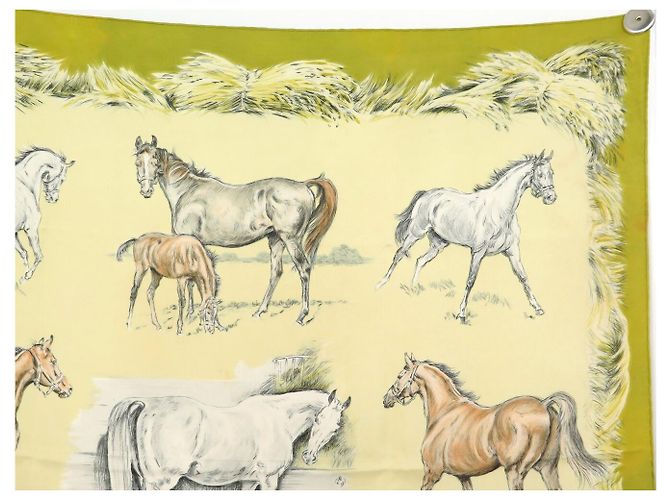 Hermès FULAR VINTAGE HERMES LES POULAINS XAVIER DE PORET CARRÉ 90 IN SETA Cachi - vista 3