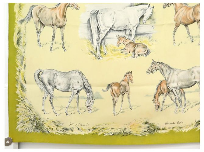 Hermès FULAR VINTAGE HERMES LES POULAINS XAVIER DE PORET CARRÉ 90 IN SETA Cachi - vista 5