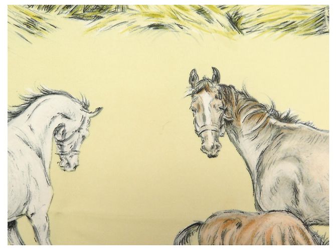 Hermès FULAR VINTAGE HERMES LES POULAINS XAVIER DE PORET CARRÉ 90 IN SETA Cachi - vista 8