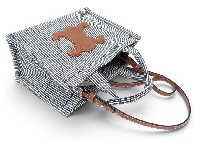 Cabas Céline NUOVA BORSA CELINE THAIS SMALL TOTE BAG 199162FU5 CANVAS Blu navy - vista 6