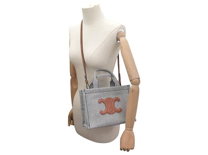 Cabas Céline NUOVA BORSA CELINE THAIS SMALL TOTE BAG 199162FU5 CANVAS Blu navy - vista 7