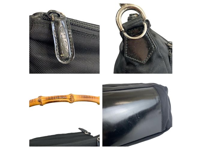 Borsa a mano Gucci Bamboo Nylon Nera Nero - vista 5