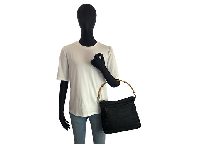 Borsa a mano Gucci Bamboo Nylon Nera Nero - vista 6