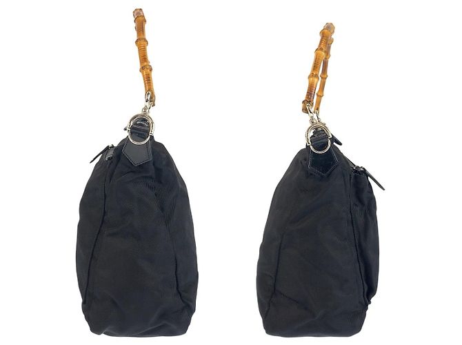 Borsa a mano Gucci Bamboo Nylon Nera Nero - vista 7