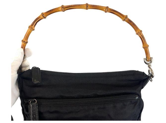 Borsa a mano Gucci Bamboo Nylon Nera Nero - vista 8