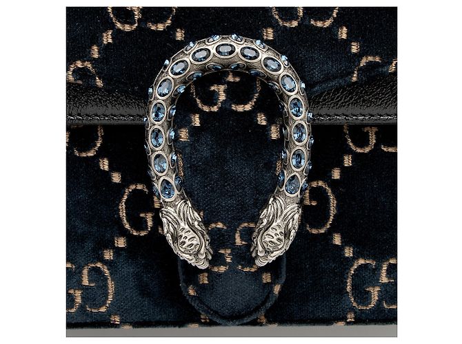 Borsa a tracolla Gucci GG Velvet Crystal Dionysus Medium E/W Nero - vista 9