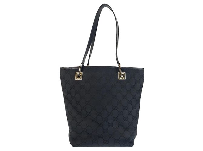 Borsa Tote Gucci in tela GG nera e pelle Nero - vista 2