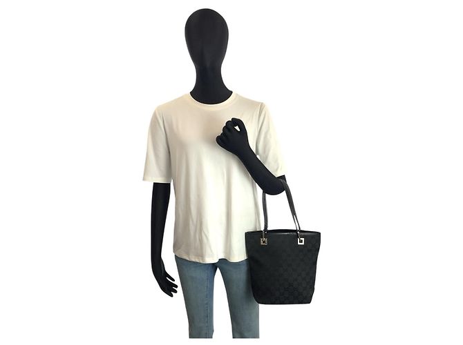 Borsa Tote Gucci in tela GG nera e pelle Nero - vista 6