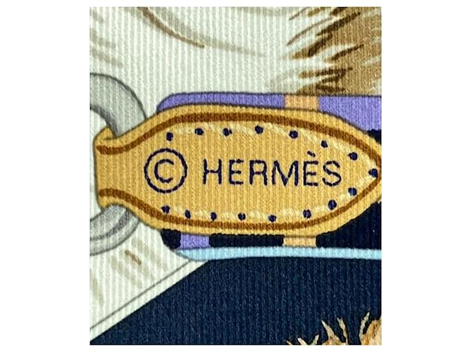 Foulard in seta Hermès "Jour de Casting" Marrone Bianco Blu Multicolore Beige - vista 4