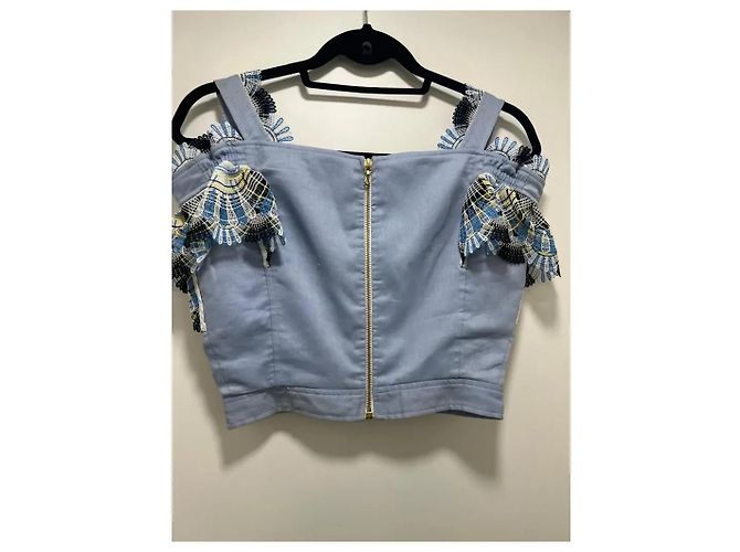 Peter Pilotto Top corto vaquero azul con encaje Negro Blanco - vista 2