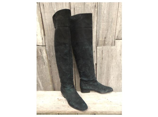 Autre Marque François Pinet Overknee-Stiefel aus schwarzem Wildleder - Ansicht 2