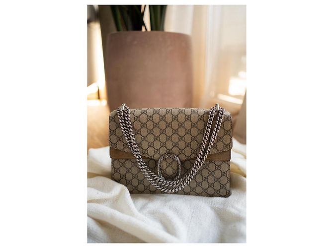 Gucci Dionysus GG Supreme Borsa a Tracolla Large Marrone Beige - vista 3