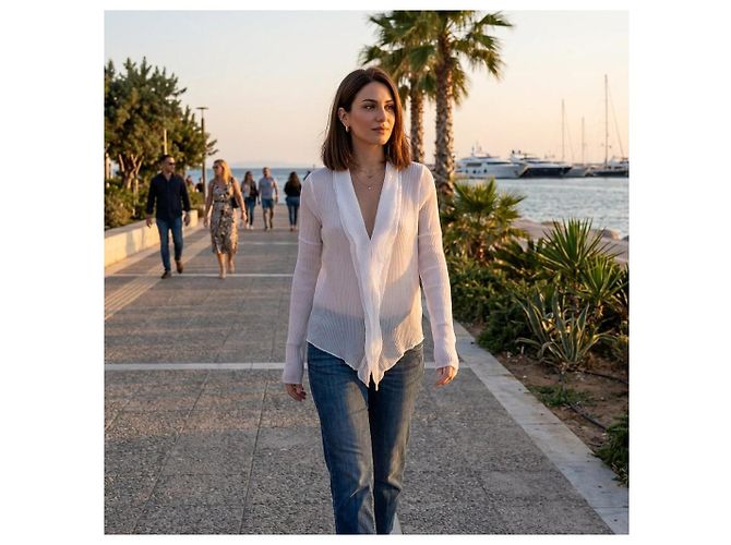 Issey Miyake Pleats Please Camicetta Cardigan con Volant Bianca Bianco - vista 2