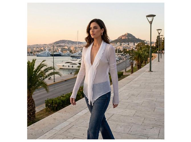 Issey Miyake Pleats Please Camicetta Cardigan con Volant Bianca Bianco - vista 4