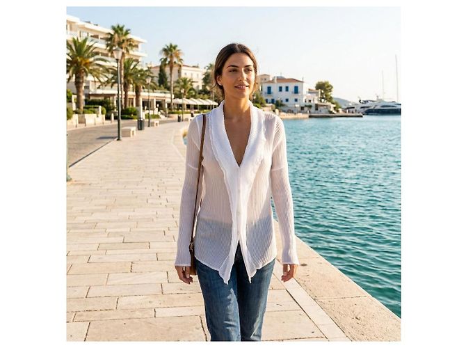 Issey Miyake Pleats Please Camicetta Cardigan con Volant Bianca Bianco - vista 9