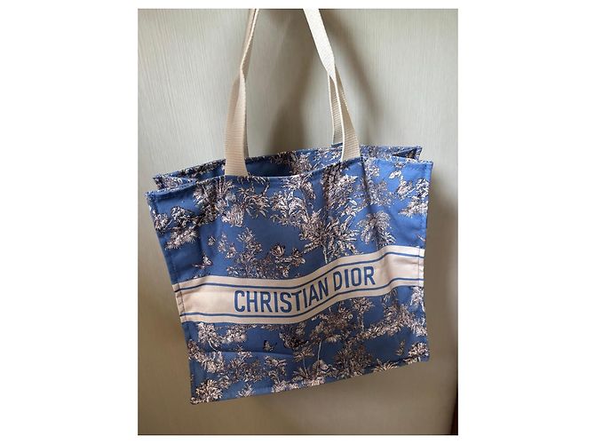 Borsa Dior Riviera in tela Toile de Jouy - Blu Bianco - vista 3