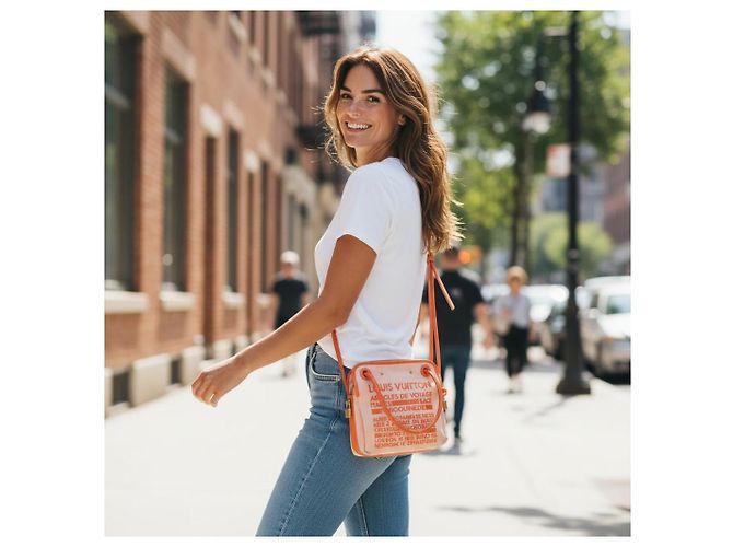Louis Vuitton Antigua Cabas PM Tela Orange Arancione - vista 4