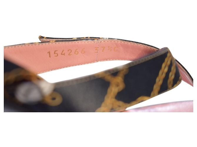 Mule Gucci Vintage in Seta con Stampa a Catena Nero Rosa D'oro - vista 15