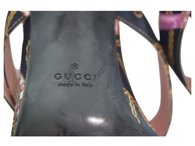 Mule Gucci Vintage in Seta con Stampa a Catena Nero Rosa D'oro - vista 9