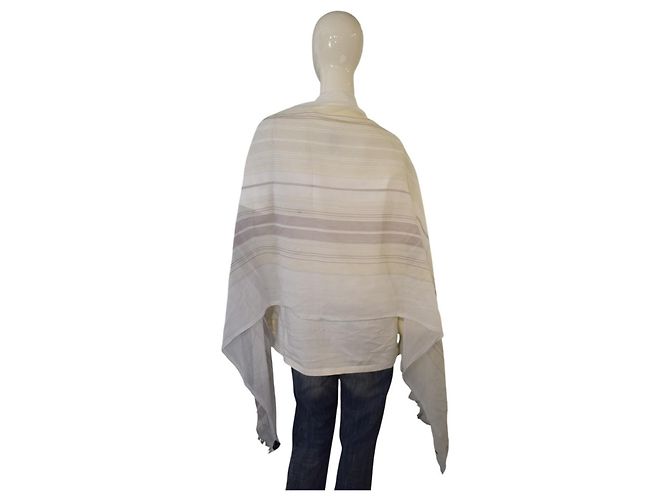 Gucci Sciarpa Samantha a Righe in Puro Cotone - Crema Bianco Beige Grigio - vista 11