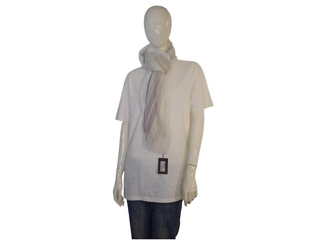 Gucci Sciarpa Samantha a Righe in Puro Cotone - Crema Bianco Beige Grigio - vista 12