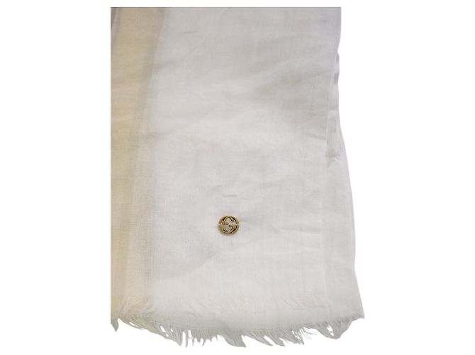 Gucci Sciarpa Samantha a Righe in Puro Cotone - Crema Bianco Beige Grigio - vista 2