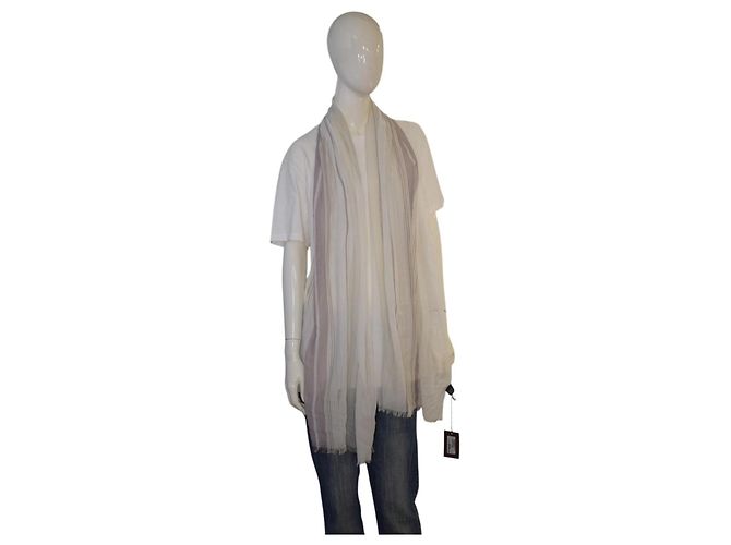 Gucci Sciarpa Samantha a Righe in Puro Cotone - Crema Bianco Beige Grigio - vista 8