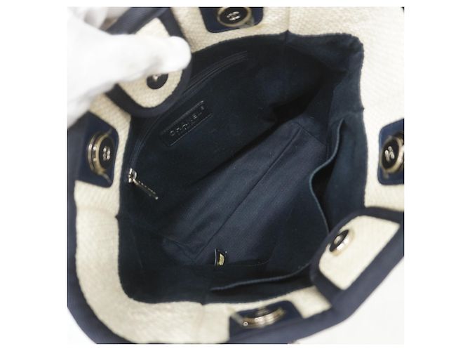 Chanel Deauville Raphia Chain Tote Bag Weiß Marineblau - Ansicht 4