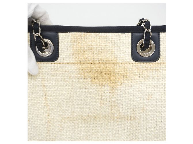 Chanel Deauville Raphia Chain Tote Bag Weiß Marineblau - Ansicht 7