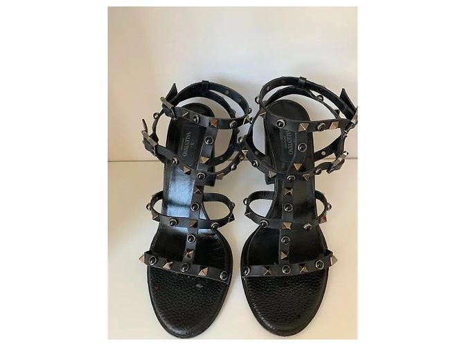 Valentino Garavani Rockstud Sandali Tacco Pelle Nera Nero - vista 3