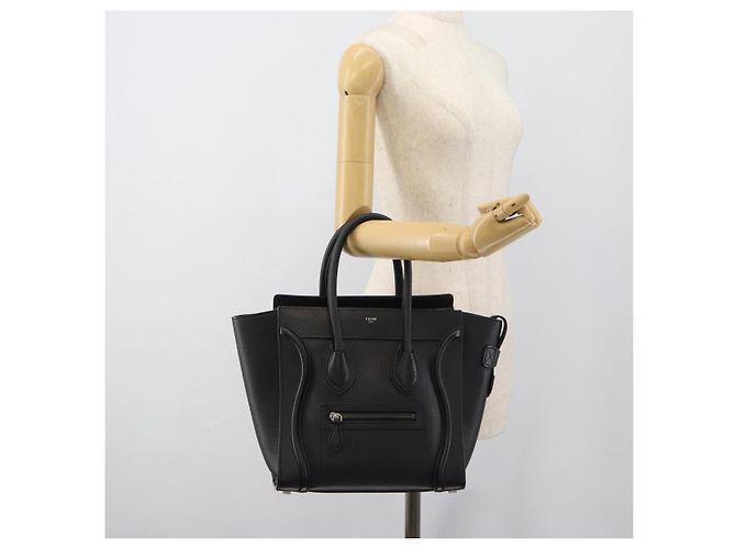 Céline CELINE Luggage Micro Shopper Handtasche aus Leder Schwarz Silber Authentisch ka4855SAM - Ansicht 24