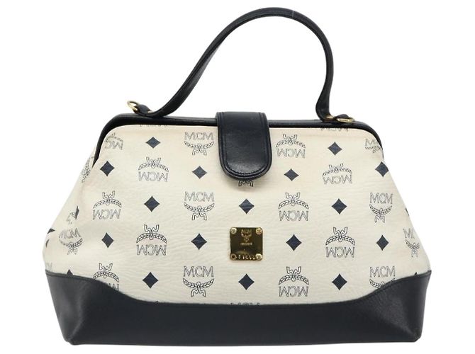Borsa MCM Vicetos Logogram PVC Pelle White Gold Auth 187374 Bianco D'oro - vista 2