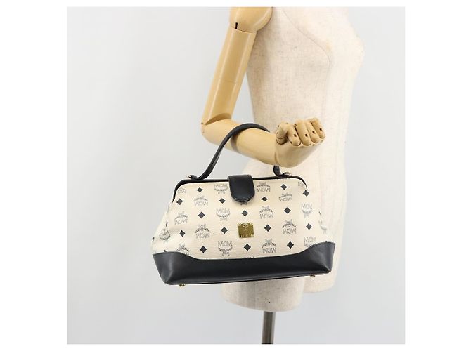 Borsa MCM Vicetos Logogram PVC Pelle White Gold Auth 187374 Bianco D'oro - vista 23
