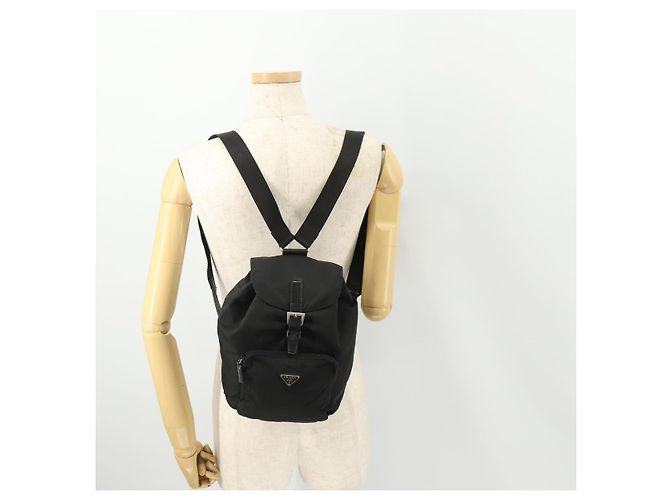Zaino PRADA Nylon Nero Argento Auth 183221 - vista 26