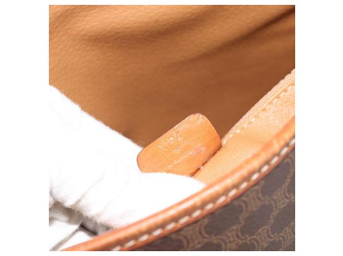 Céline Borsa a Mano CELINE Macadam Canvas PVC Pelle Marrone Oro Auth 187377 D'oro - vista 12